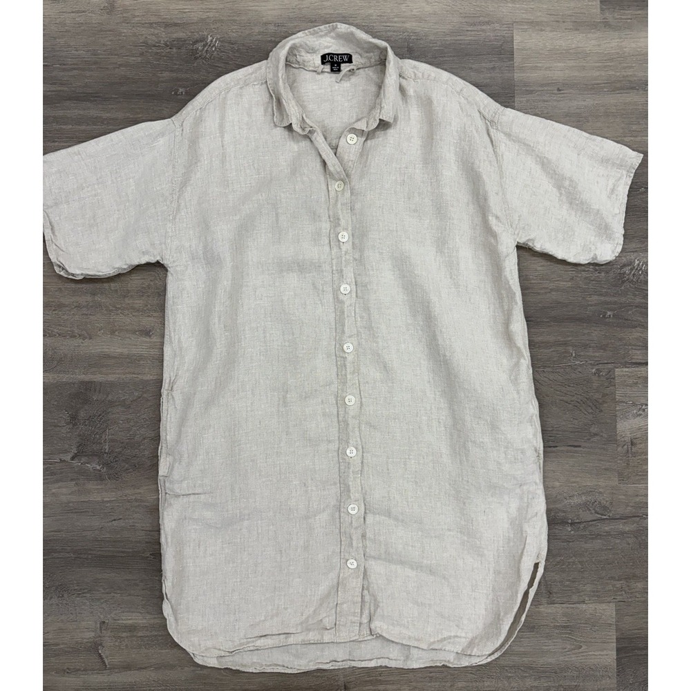 J. Crew Women 100% Linen Shirt Dress Button Down Med Capsule Wardrobe Lagenlook
